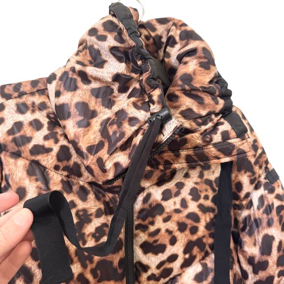 Sam Edelman Leopard Cheetah Print Puffer Funnel Neck Jacket Size M - Picture 8 of 15
